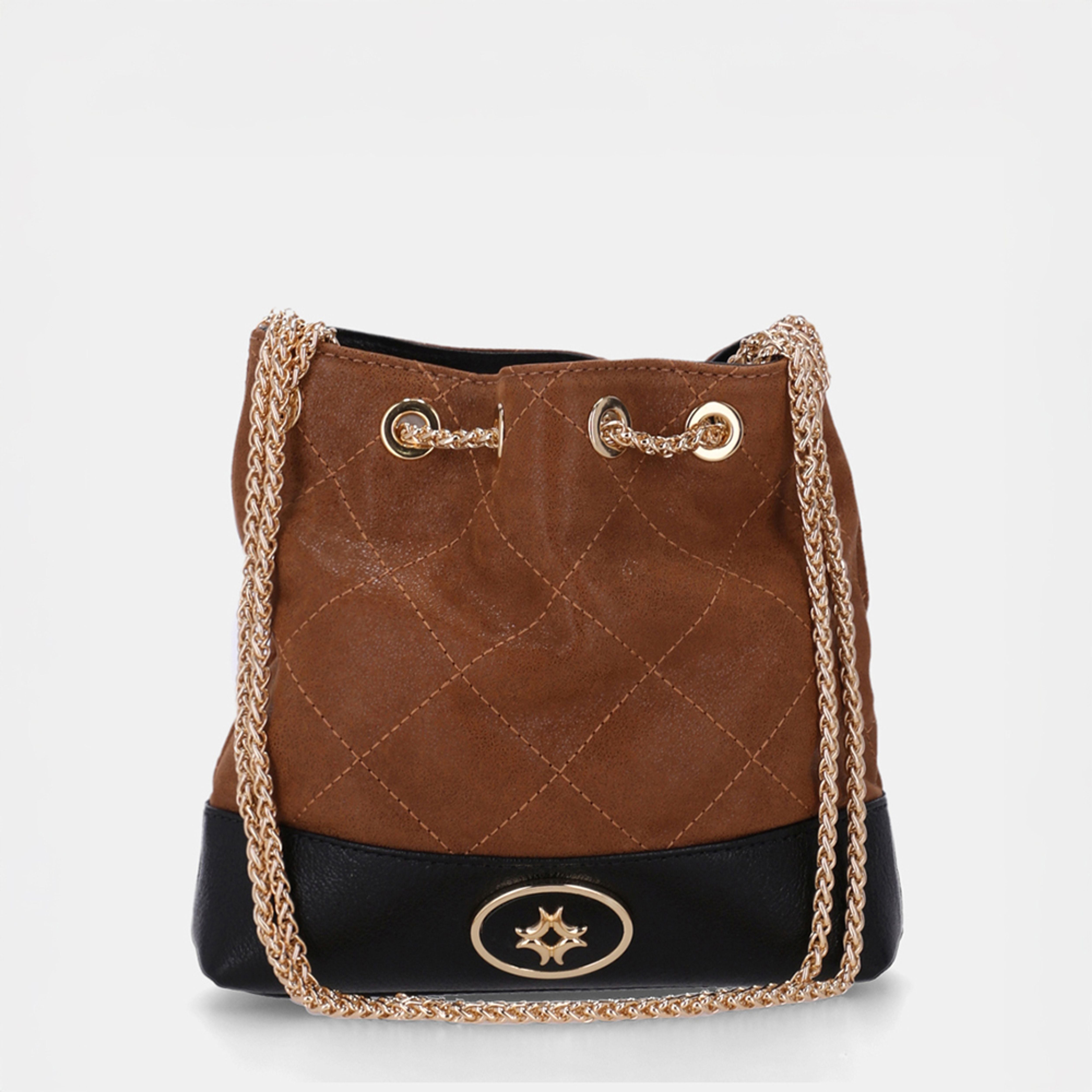 Bolso Bucket Sandra Pequeño LDL 2000815 Canela/Preto