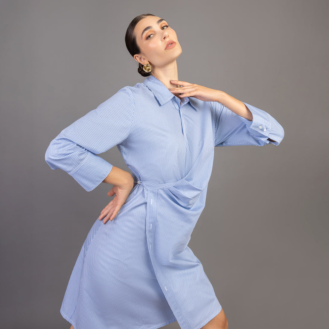 Vestido Camisero Envolvente Celeste