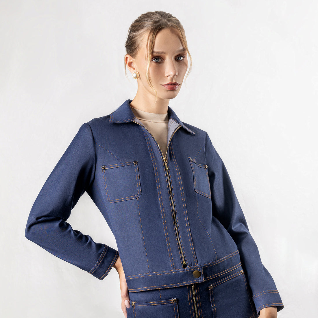 Chaqueta Denim Cremallera Harper Azul