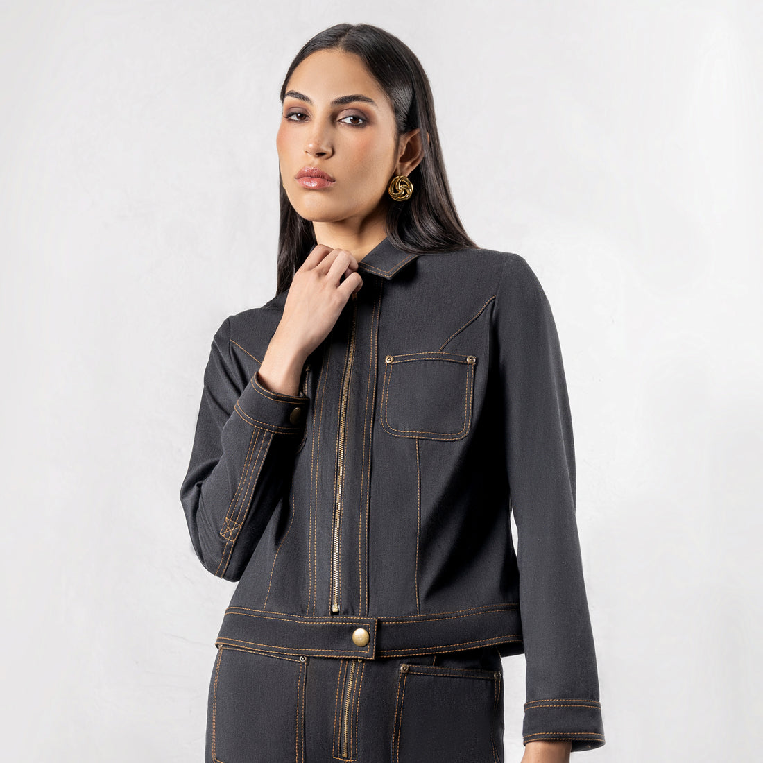 Chaqueta Denim Cremallera Harper Negro