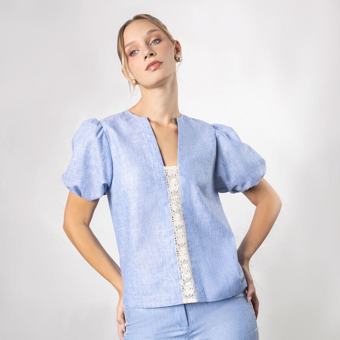 Blusa Lino Sabinne Celeste