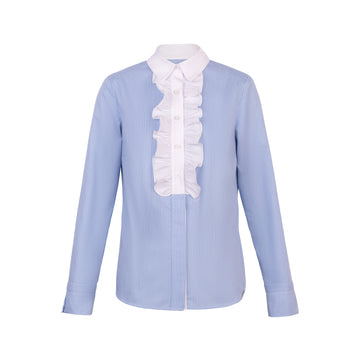 Blusa Camisera Lucina Celeste/Blanco