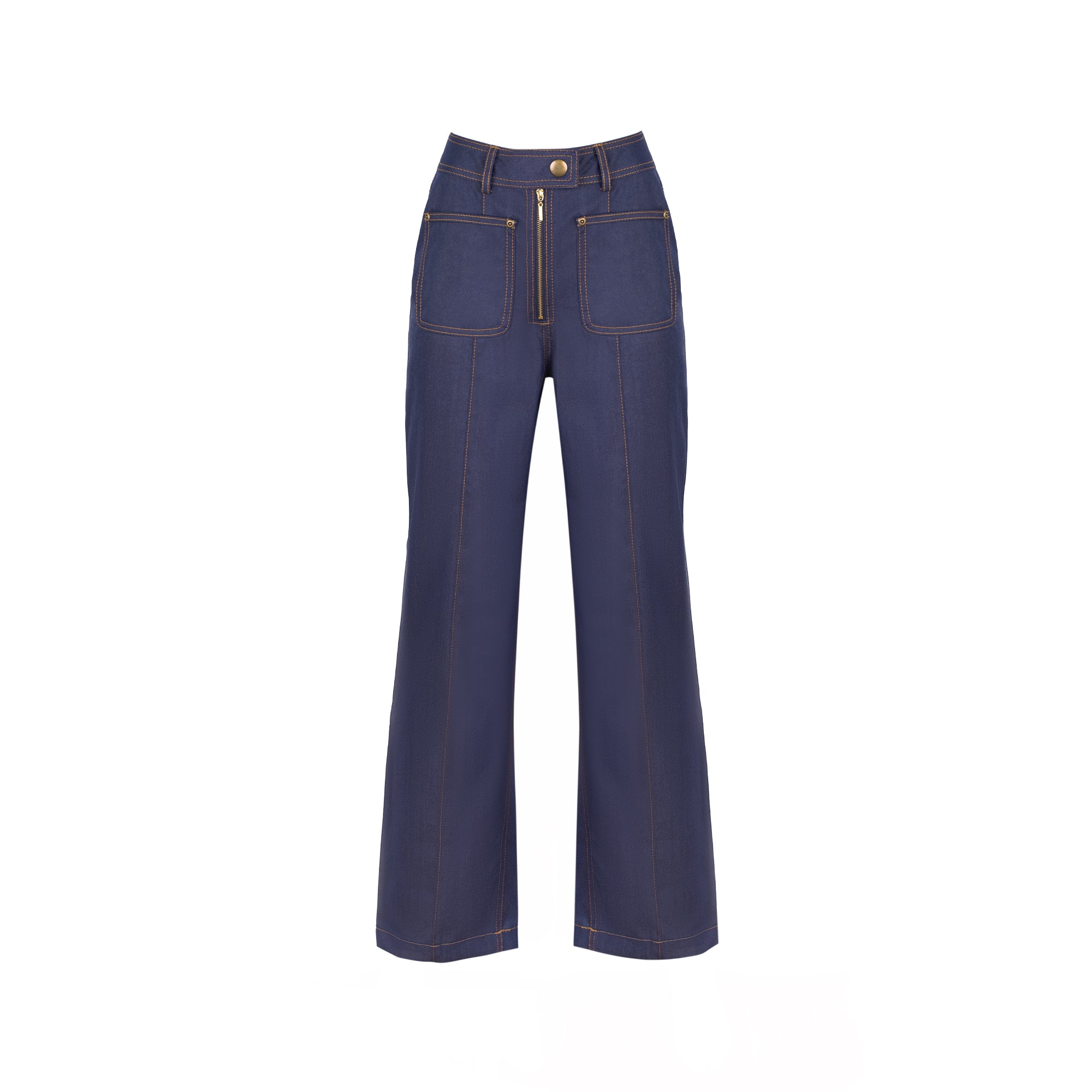 Pantalón Denim Flare Bolsillos Harper Azul