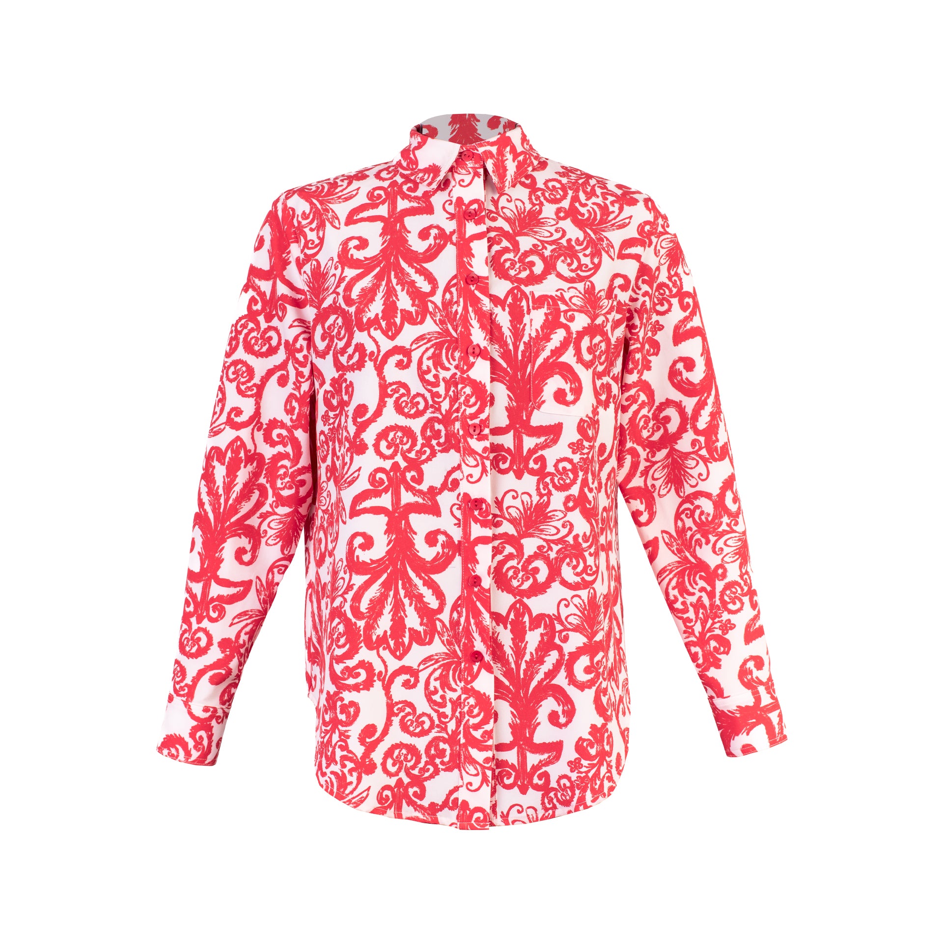 BLUSA CLASICA C/ BOLSILLO JASPE BLANCO/ROJO