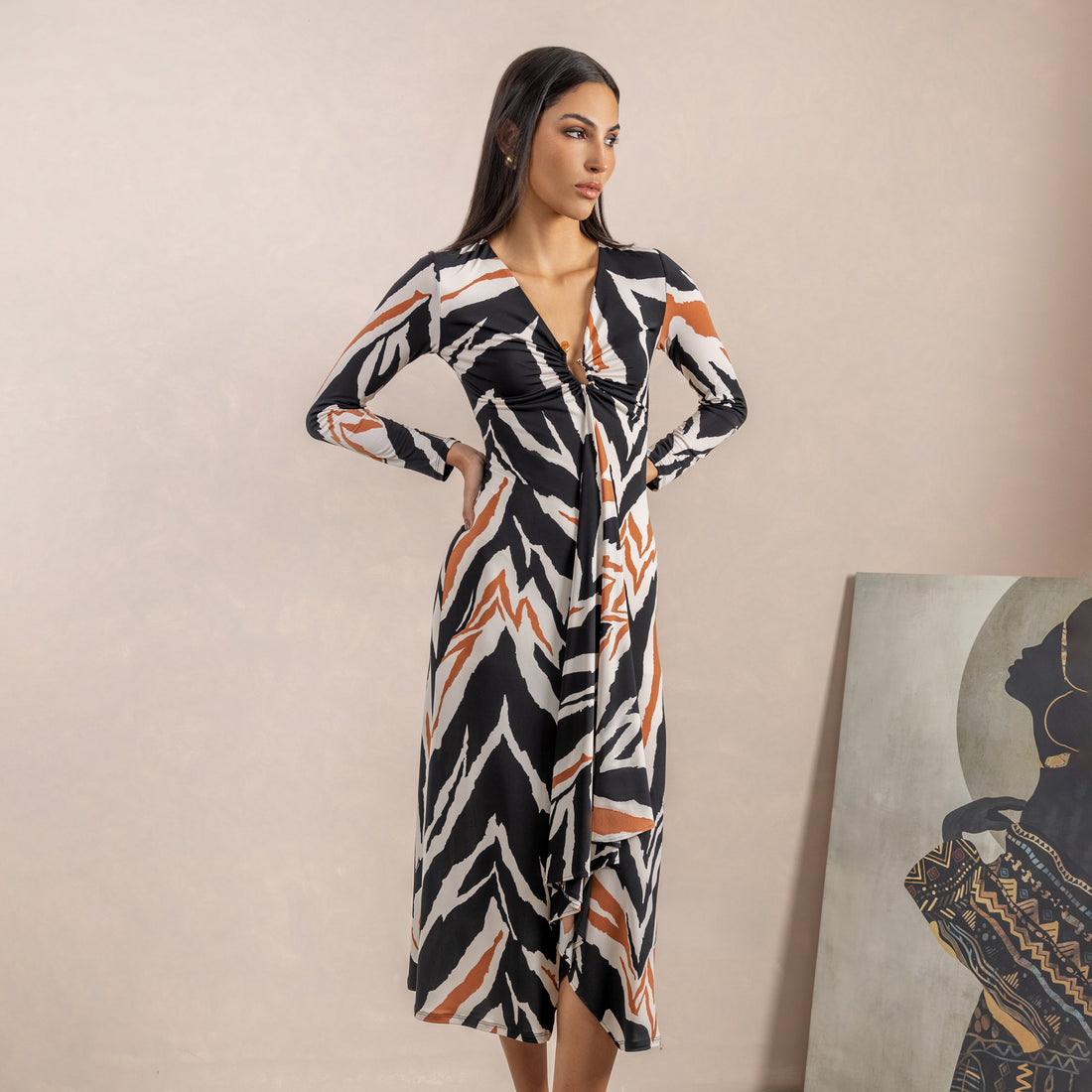 Vestido Zaira Crema/Negro